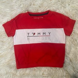 Red and white Tommy Hilfiger tee shirt